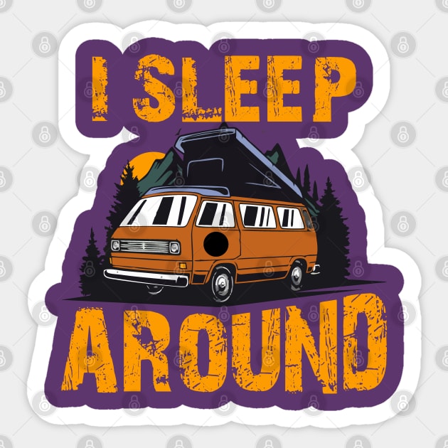 I Sleep Around Camper Humor Sticker by ManulaCo